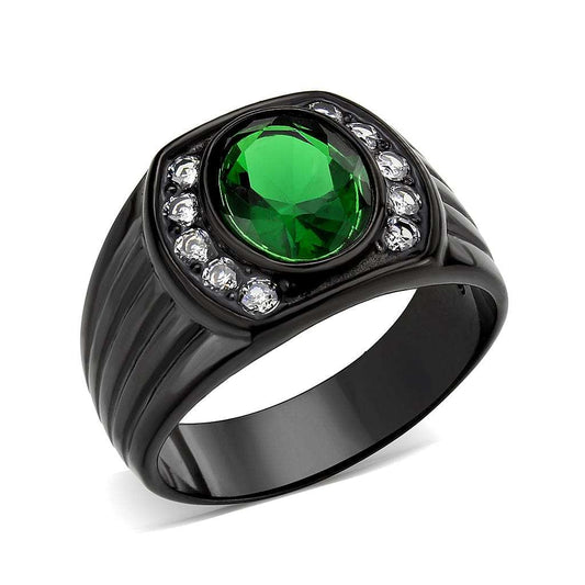 TK3764 - IP Black (Ion Plating) Stainless Steel Ring with Synthetic in Emerald - Alamode - Flyclothing LLC