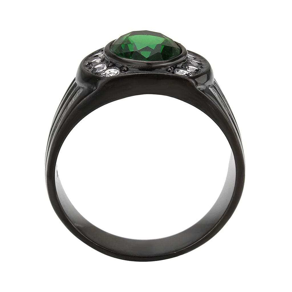TK3764 - IP Black (Ion Plating) Stainless Steel Ring with Synthetic in Emerald - Alamode - Flyclothing LLC