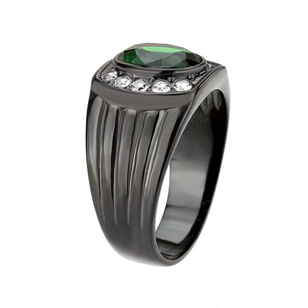 TK3764 - IP Black (Ion Plating) Stainless Steel Ring with Synthetic in Emerald - Alamode - Flyclothing LLC