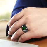 TK3764 - IP Black (Ion Plating) Stainless Steel Ring with Synthetic in Emerald - Alamode - Flyclothing LLC
