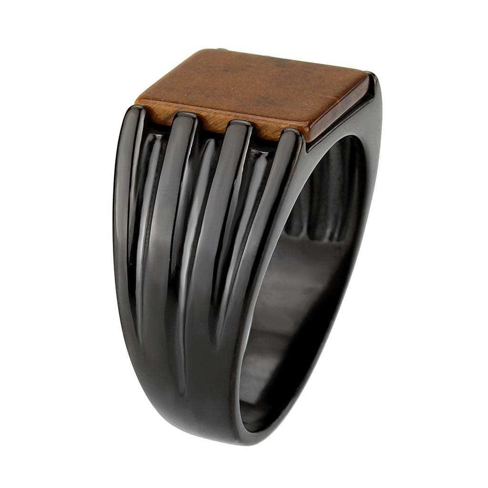 TK3766 - IP Black (Ion Plating) Stainless Steel Ring with Semi-Precious in Topaz - Alamode - Flyclothing LLC
