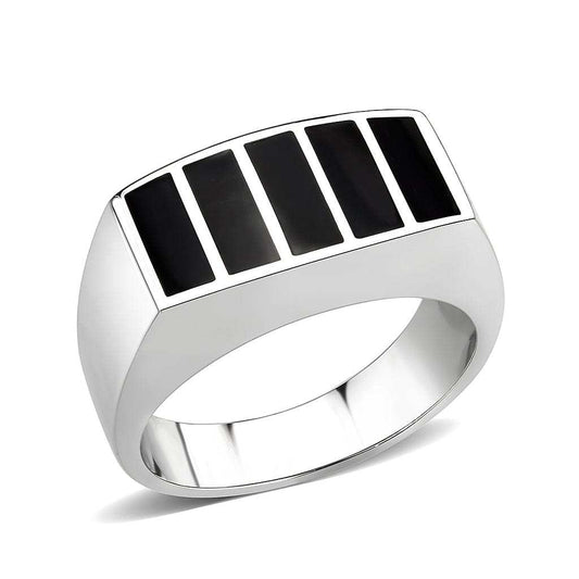 TK3767 - High polished (no plating) Stainless Steel Ring with Epoxy in Jet - Alamode - Flyclothing LLC