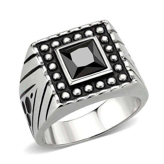 TK3769 - High polished (no plating) Stainless Steel Ring with AAA Grade CZ in Jet - Alamode - Flyclothing LLC
