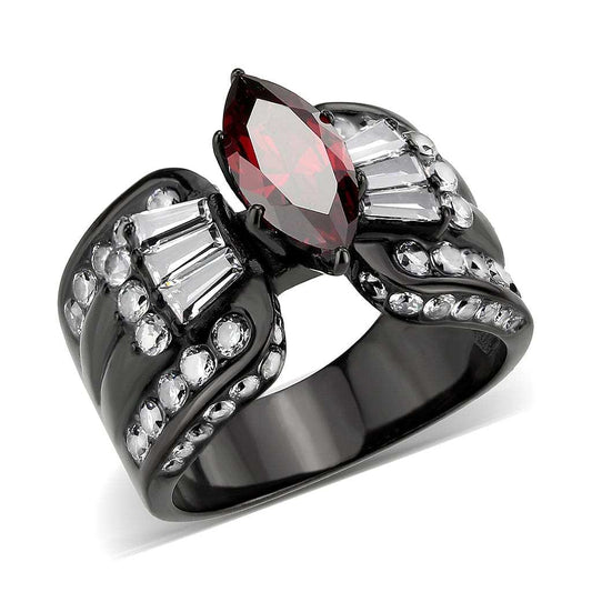 TK3776 - IP Black (Ion Plating) Stainless Steel Ring with AAA Grade CZ in Garnet - Alamode - Flyclothing LLC