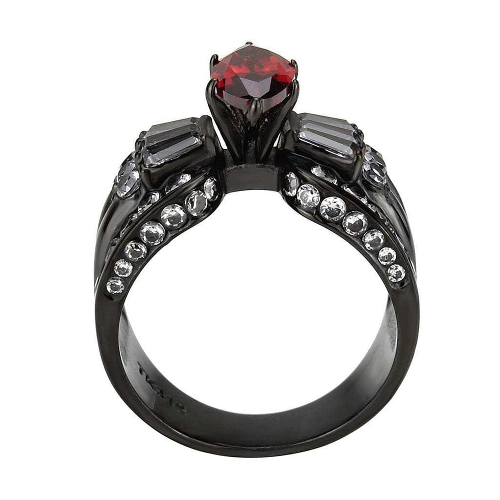 TK3776 - IP Black (Ion Plating) Stainless Steel Ring with AAA Grade CZ in Garnet - Alamode - Flyclothing LLC