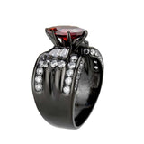 TK3776 - IP Black (Ion Plating) Stainless Steel Ring with AAA Grade CZ in Garnet - Alamode - Flyclothing LLC