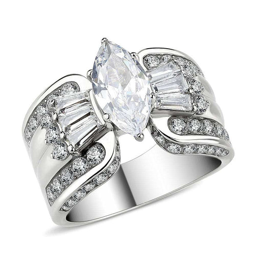 TK3777 - High polished (no plating) Stainless Steel Ring with AAA Grade CZ in Clear - Alamode - Flyclothing LLC