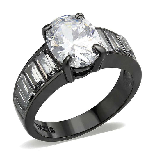 TK3778 - IP Black (Ion Plating) Stainless Steel Ring with AAA Grade CZ in Clear - Alamode - Flyclothing LLC