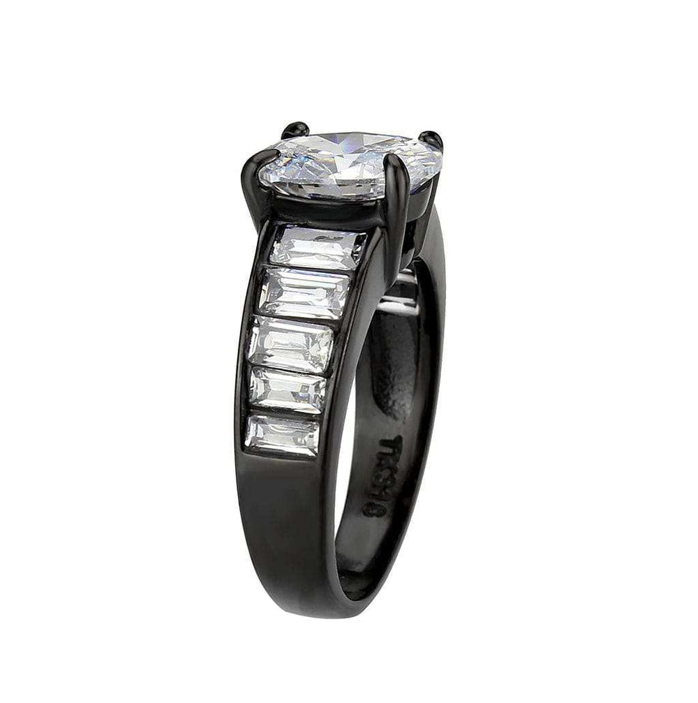 TK3778 - IP Black (Ion Plating) Stainless Steel Ring with AAA Grade CZ in Clear - Alamode - Flyclothing LLC