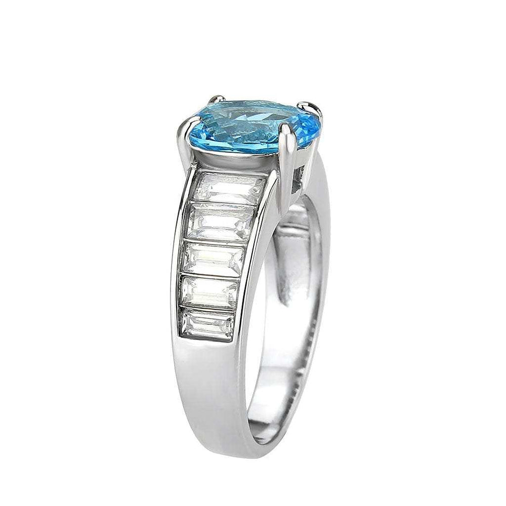 TK3779 - High polished (no plating) Stainless Steel Ring with Synthetic in SeaBlue - Alamode - Flyclothing LLC