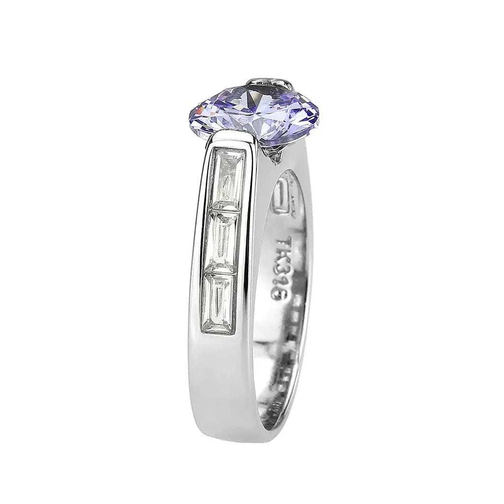 TK3780 - High polished (no plating) Stainless Steel Ring with AAA Grade CZ in LightAmethyst - Alamode - Flyclothing LLC