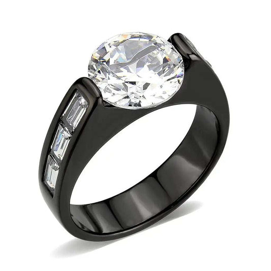 TK3781 - IP Black (Ion Plating) Stainless Steel Ring with AAA Grade CZ in Clear - Alamode - Flyclothing LLC