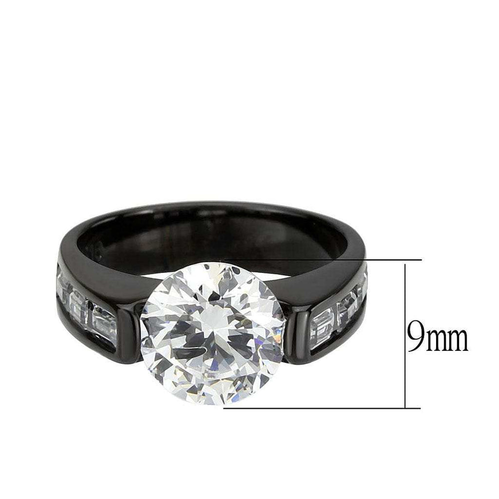 TK3781 - IP Black (Ion Plating) Stainless Steel Ring with AAA Grade CZ in Clear - Alamode - Flyclothing LLC