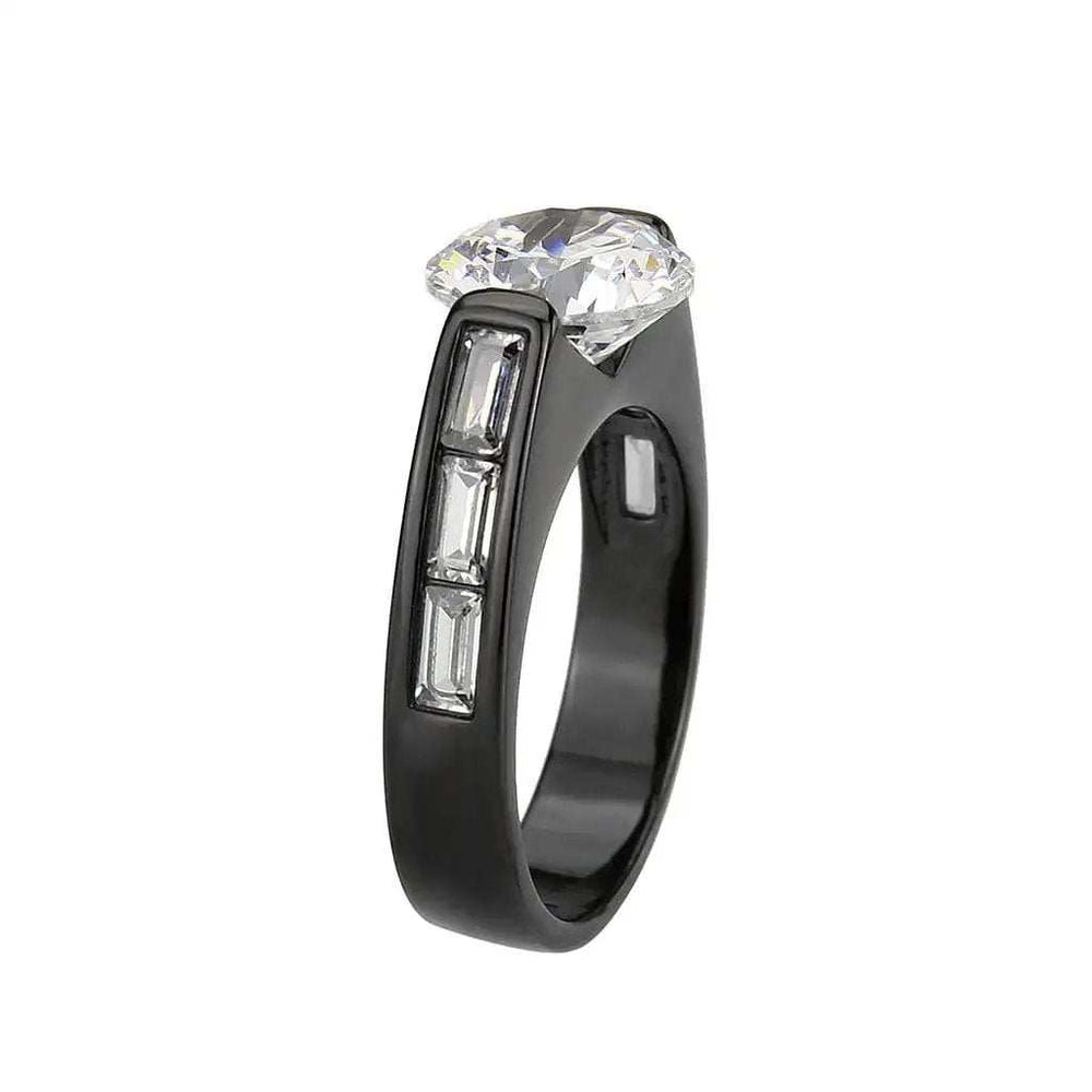 TK3781 - IP Black (Ion Plating) Stainless Steel Ring with AAA Grade CZ in Clear - Alamode - Flyclothing LLC