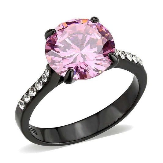 TK3782 - IP Black (Ion Plating) Stainless Steel Ring with AAA Grade CZ in Rose - Alamode - Flyclothing LLC