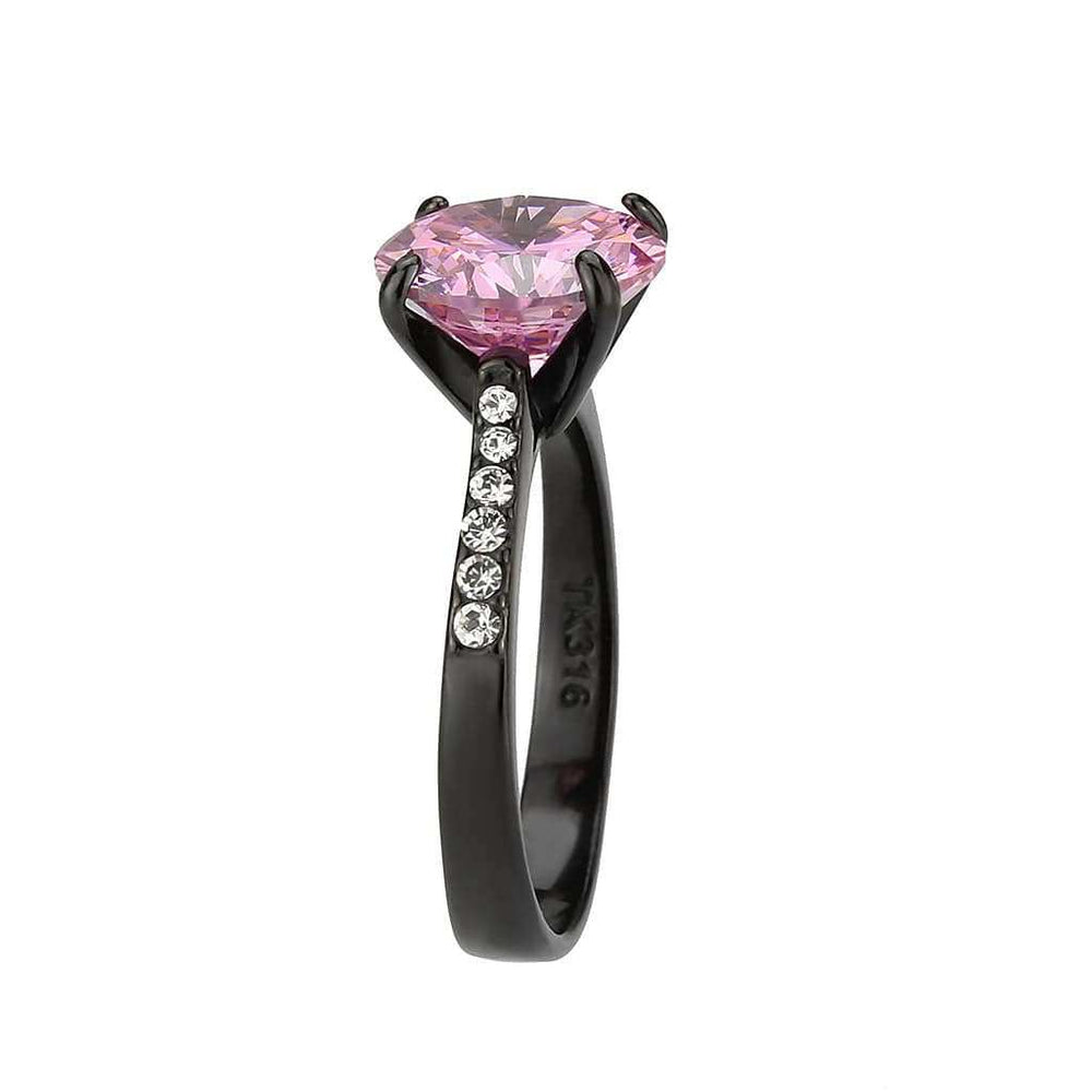TK3782 - IP Black (Ion Plating) Stainless Steel Ring with AAA Grade CZ in Rose - Alamode - Flyclothing LLC