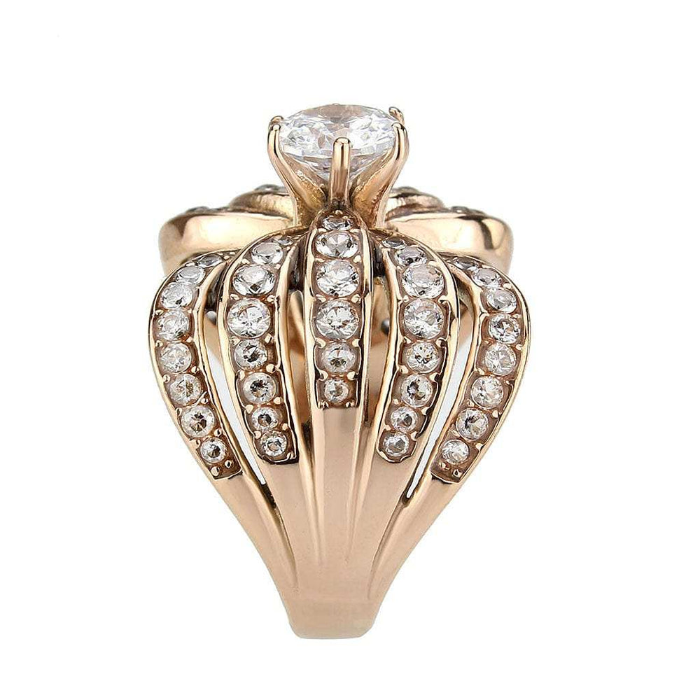 TK3786 - IP Rose Gold(Ion Plating) Stainless Steel Ring with AAA Grade CZ in Clear - Alamode - Flyclothing LLC