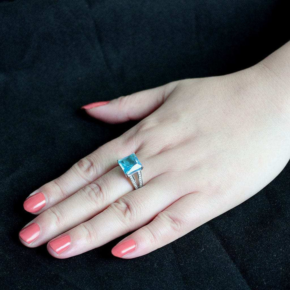 TK3807 - High polished (no plating) Stainless Steel Ring with Synthetic in SeaBlue - Alamode - Flyclothing LLC