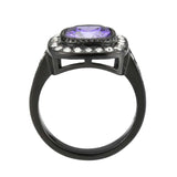 TK3811 - IP Black (Ion Plating) Stainless Steel Ring with AAA Grade CZ in Amethyst - Alamode - Flyclothing LLC