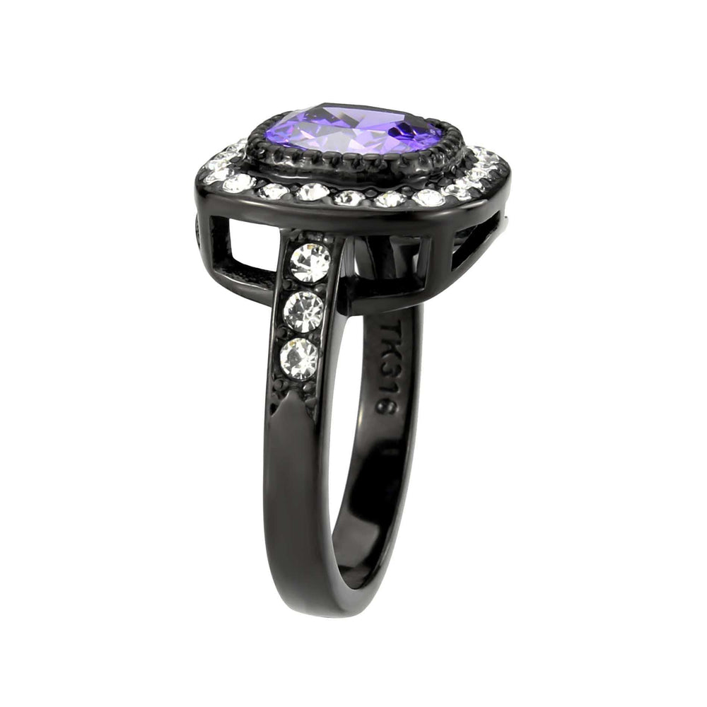 TK3811 - IP Black (Ion Plating) Stainless Steel Ring with AAA Grade CZ in Amethyst - Alamode - Flyclothing LLC