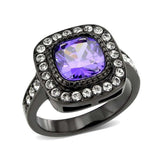 TK3811 - IP Black (Ion Plating) Stainless Steel Ring with AAA Grade CZ in Amethyst - Alamode - Flyclothing LLC