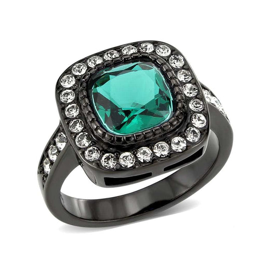 TK3812 - IP Black (Ion Plating) Stainless Steel Ring with Synthetic in Blue Zircon - Alamode - Flyclothing LLC