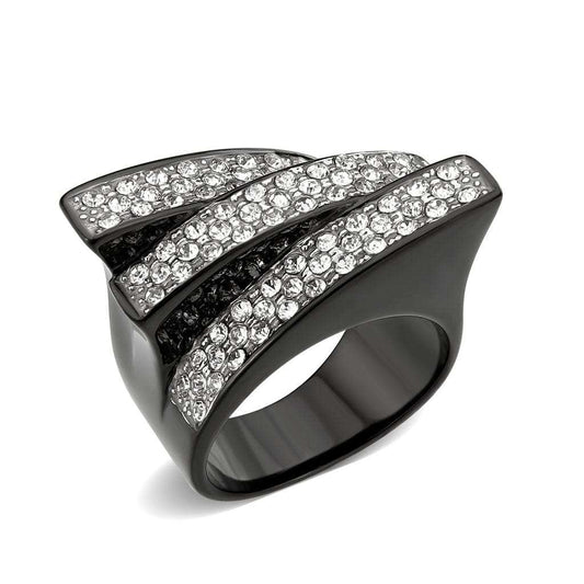 TK3814 - Two Tone IP Black (Ion Plating) Stainless Steel Ring with Top Grade Crystal in Clear - Alamode - Flyclothing LLC