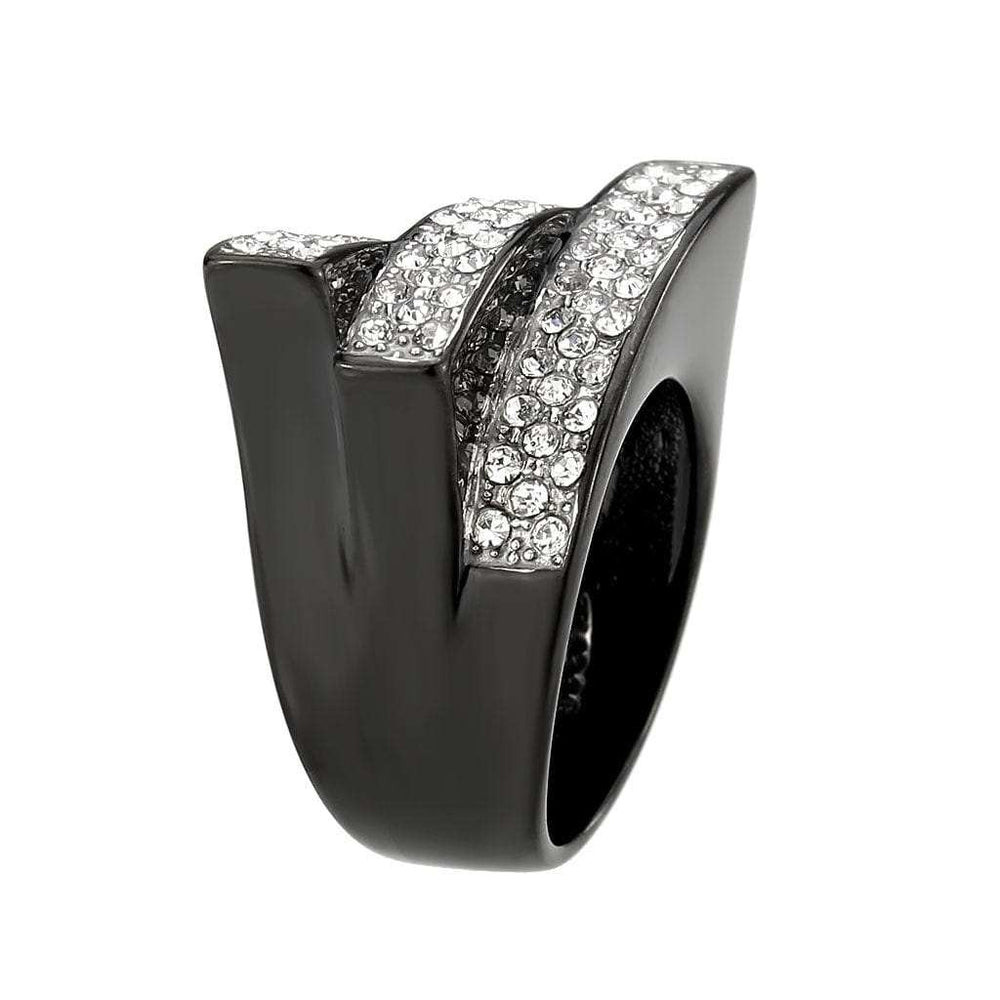 TK3814 - Two Tone IP Black (Ion Plating) Stainless Steel Ring with Top Grade Crystal in Clear - Alamode - Flyclothing LLC