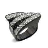 TK3814 - Two Tone IP Black (Ion Plating) Stainless Steel Ring with Top Grade Crystal in Clear - Alamode - Flyclothing LLC