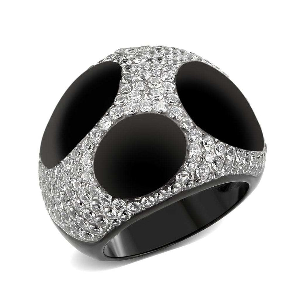 TK3818 - Two Tone IP Black (Ion Plating) Stainless Steel Ring with AAA Grade CZ in Clear - Alamode - Flyclothing LLC