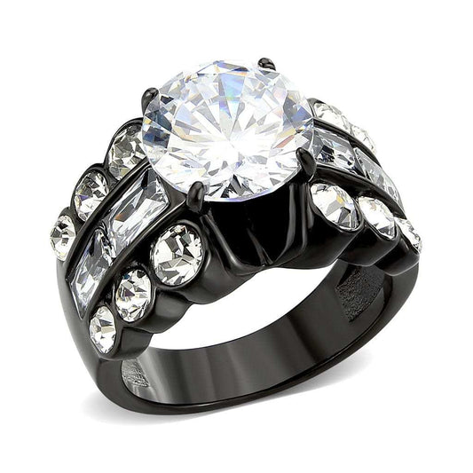 TK3820 - IP Black (Ion Plating) Stainless Steel Ring with AAA Grade CZ in Clear - Alamode - Flyclothing LLC