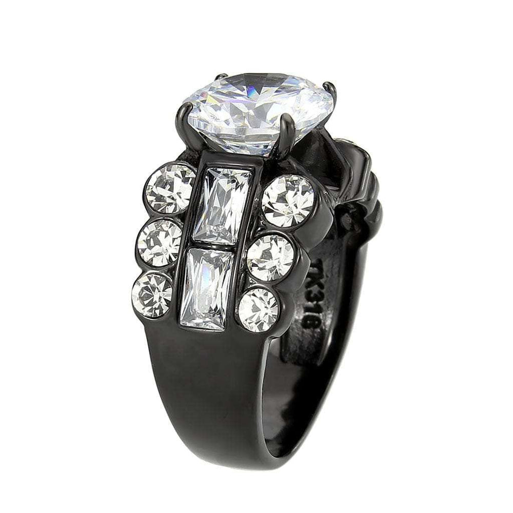 TK3820 - IP Black (Ion Plating) Stainless Steel Ring with AAA Grade CZ in Clear - Alamode - Flyclothing LLC