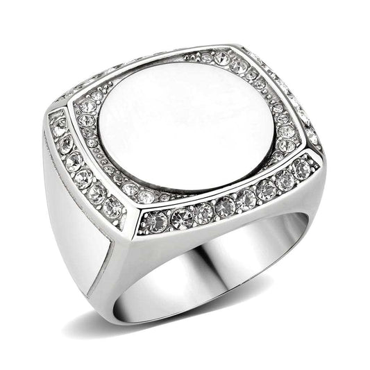 TK3835 - High polished (no plating) Stainless Steel Ring with Top Grade Crystal in Clear - Alamode - Flyclothing LLC