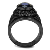 TK414707J - IP Black(Ion Plating) Stainless Steel Ring with Synthetic Synthetic Glass in Sapphire - Alamode - Flyclothing LLC