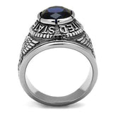 TK414707 - High polished (no plating) Stainless Steel Ring with Synthetic Synthetic Glass in Sapphire - Alamode - Flyclothing LLC
