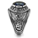 TK414707 - High polished (no plating) Stainless Steel Ring with Synthetic Synthetic Glass in Sapphire - Alamode - Flyclothing LLC