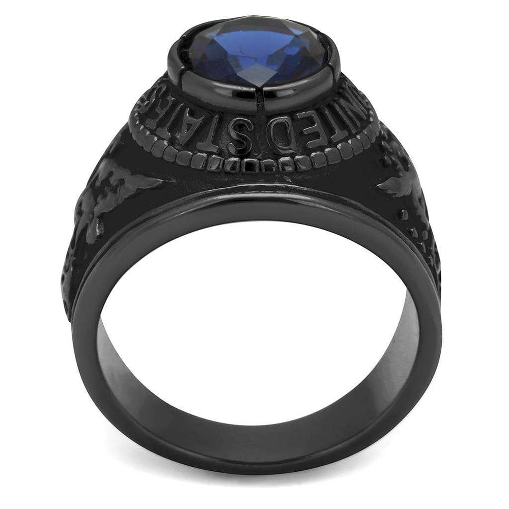 TK414708J - IP Black(Ion Plating) Stainless Steel Ring with Synthetic Synthetic Glass in Sapphire - Alamode - Flyclothing LLC