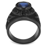 TK414708J - IP Black(Ion Plating) Stainless Steel Ring with Synthetic Synthetic Glass in Sapphire - Alamode - Flyclothing LLC