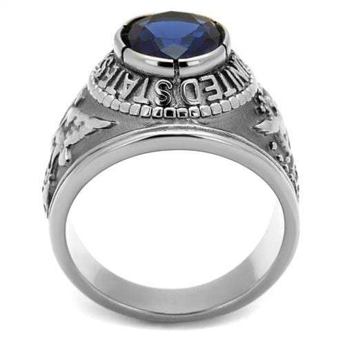 TK414708 - High polished (no plating) Stainless Steel Ring with Synthetic Synthetic Glass in Sapphire - Alamode - Flyclothing LLC