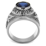 TK414708 - High polished (no plating) Stainless Steel Ring with Synthetic Synthetic Glass in Sapphire - Alamode - Flyclothing LLC