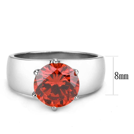 TK52001 - High polished (no plating) Stainless Steel Ring with AAA Grade CZ in Garnet - Alamode - Flyclothing LLC