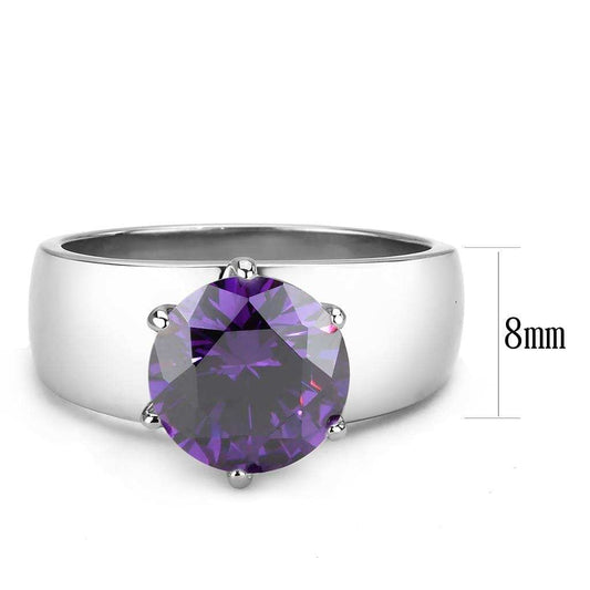 TK52002 - High polished (no plating) Stainless Steel Ring with AAA Grade CZ in Amethyst - Alamode - Flyclothing LLC