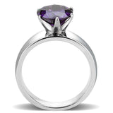 TK52002 - High polished (no plating) Stainless Steel Ring with AAA Grade CZ in Amethyst - Alamode - Flyclothing LLC