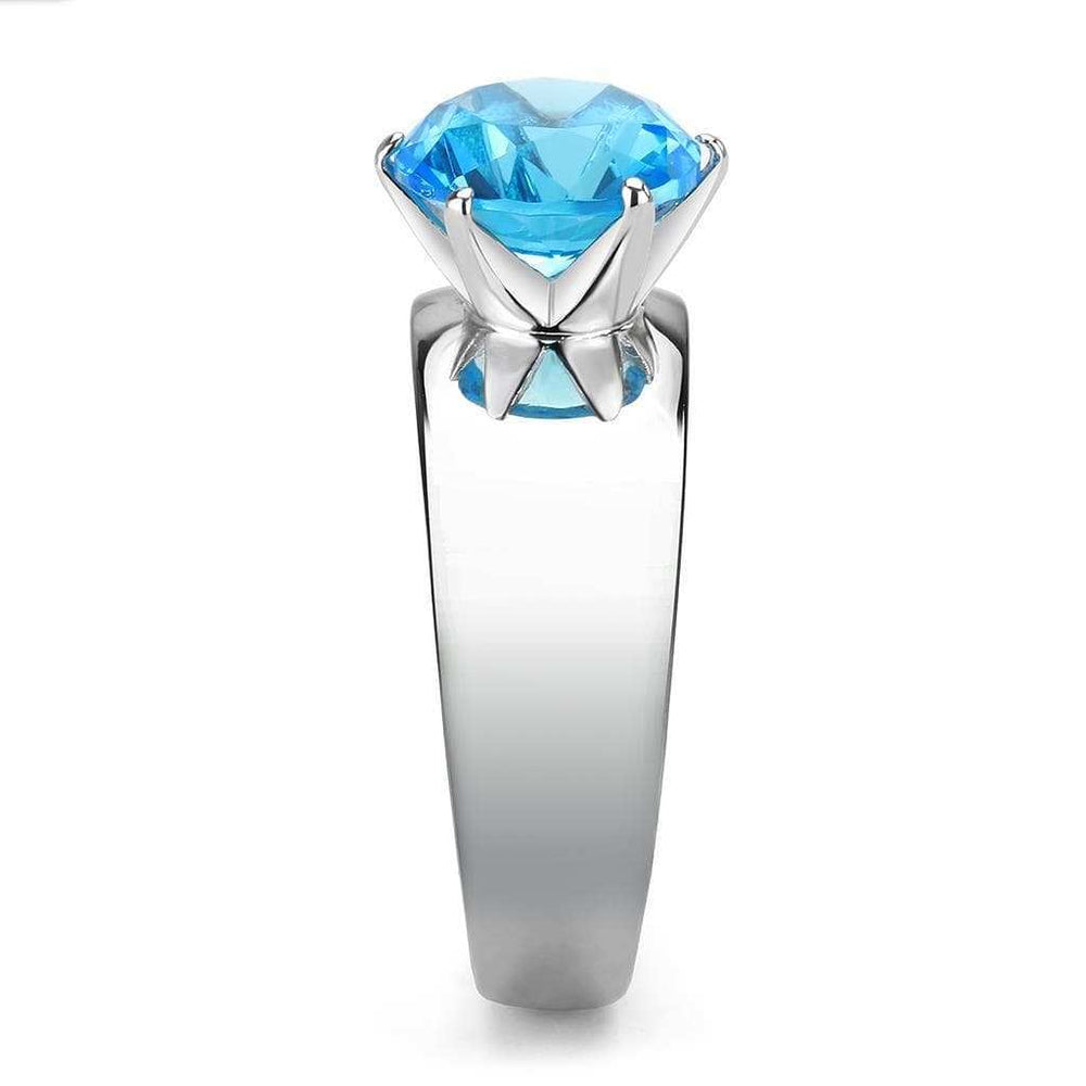 TK52003 - High polished (no plating) Stainless Steel Ring with Synthetic Synthetic Glass in Sea Blue - Alamode - Flyclothing LLC