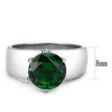 TK52005 - High polished (no plating) Stainless Steel Ring with Synthetic Synthetic Glass in Emerald - Alamode - Flyclothing LLC