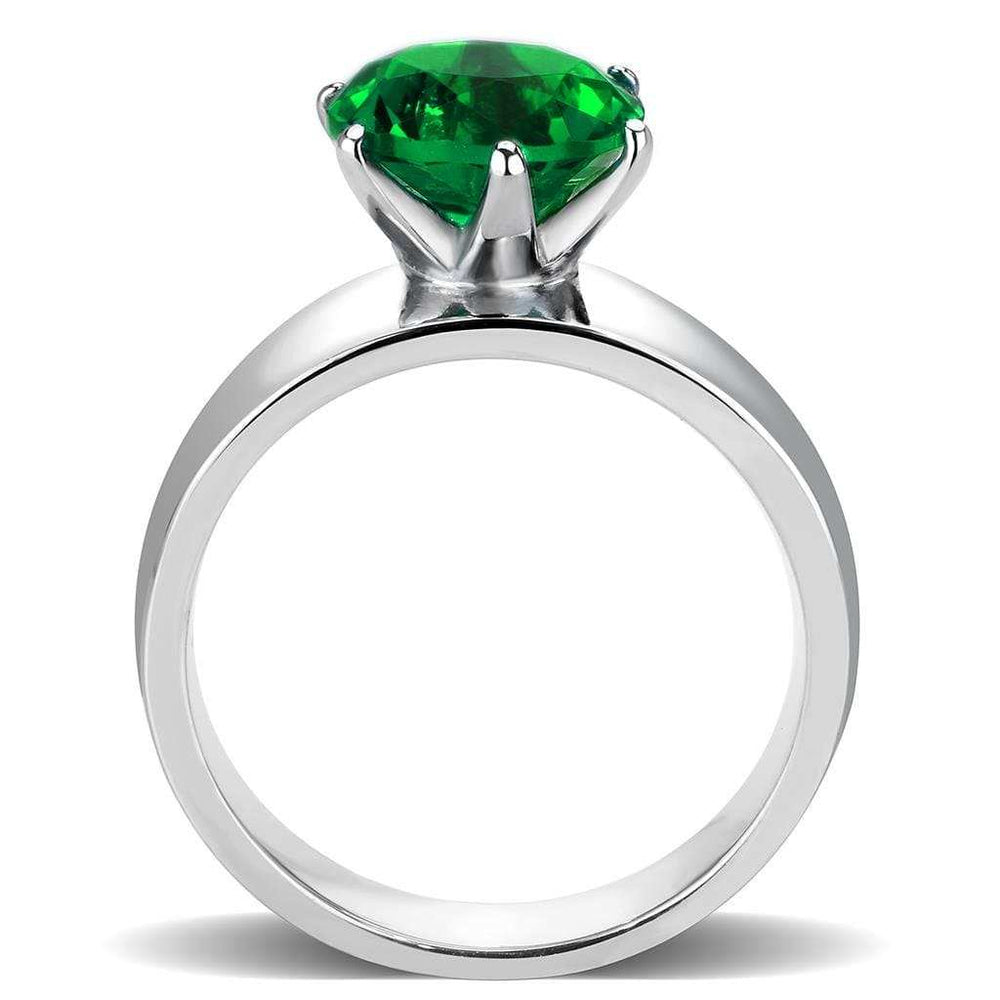 TK52005 - High polished (no plating) Stainless Steel Ring with Synthetic Synthetic Glass in Emerald - Alamode - Flyclothing LLC