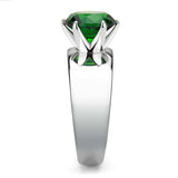 TK52005 - High polished (no plating) Stainless Steel Ring with Synthetic Synthetic Glass in Emerald - Alamode - Flyclothing LLC