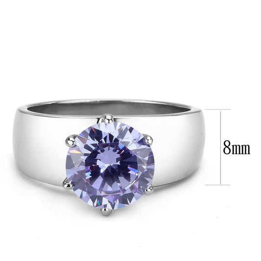 TK52006 - High polished (no plating) Stainless Steel Ring with AAA Grade CZ in Light Amethyst - Alamode - Flyclothing LLC
