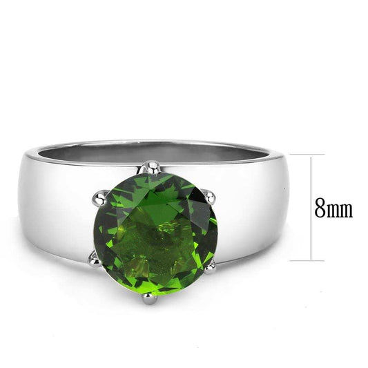 TK52008 - High polished (no plating) Stainless Steel Ring with Synthetic Synthetic Glass in Peridot - Alamode - Flyclothing LLC