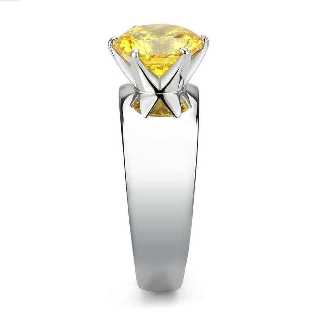 TK52011 - High polished (no plating) Stainless Steel Ring with AAA Grade CZ in Topaz - Alamode - Flyclothing LLC